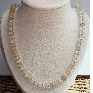 19" Sunny Gemstone Necklace, Golden Rutilated Quartz, Rose Quartz, Sparkling